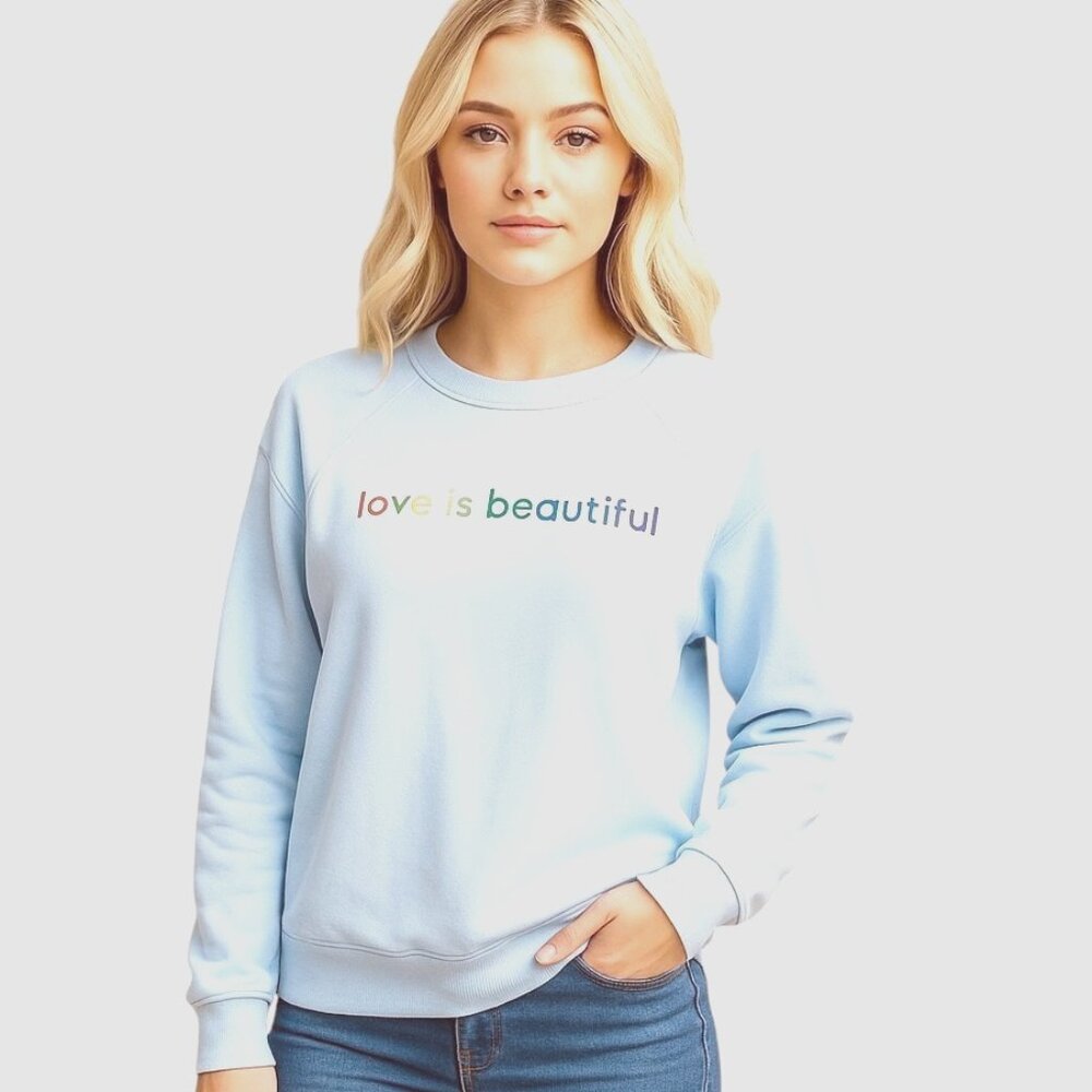 Peace Love World Pride French Terry Sweatshirt Color Ice Melt Small 80% Cotton
